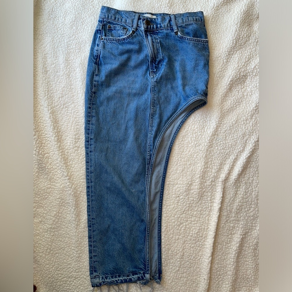 Zara asymmetrical thick denim midi skirt no stretch